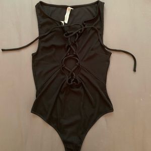 black free people tie up bodysuit brand new